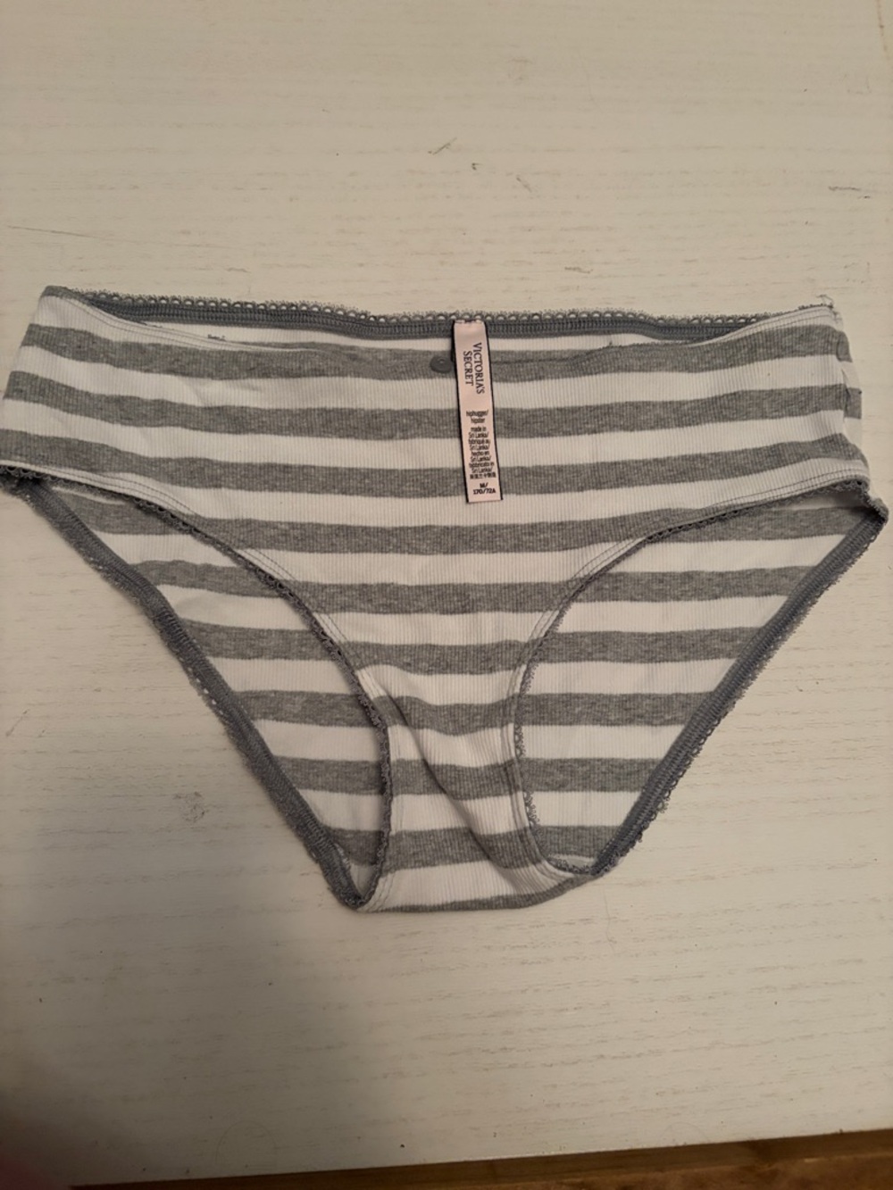 PINK Victoria's Secret Grey & White Striped Girls' Cotton Bikini Briefs